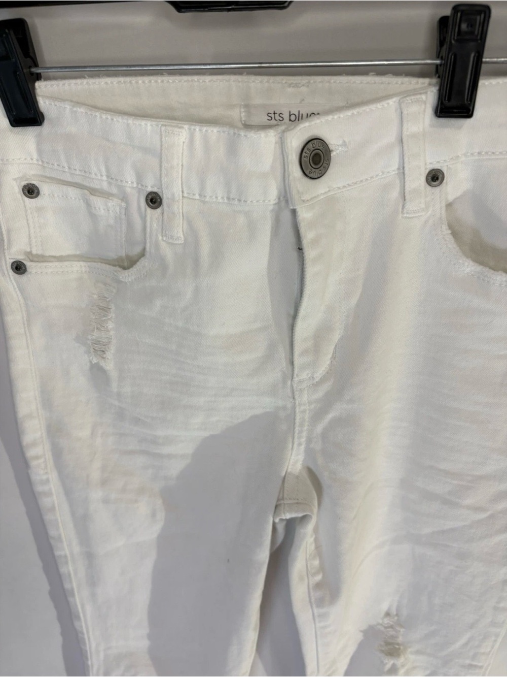 sts blues Women's High Rise Ankle White Denim Distressed Jeans Sz 26 Raw Hem - Picture 4 of 10